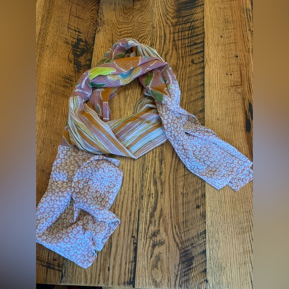 Gudrun Sjoden Cotton Scarf Shawl mixed fabric Striped dots floral 78”x19” - Picture 1 of 8